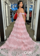 Myra | A Line Lace Appliques Light Pink Sequin Long Prom Dress - Price #price_variant_lowest# - Light Pink - PromDressClub